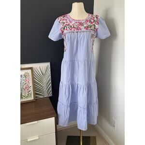 Margarita Mercantile Gabriela Embroidered Gingham Check Tiered Dress